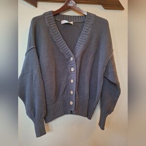 Free People Beach Hailee Cardi Sweater Gray Knit Button Front Womens Size S